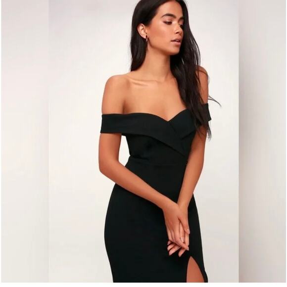 Lulus Sweetheart Off Shoulder Knee Length Slit Bodycon Classic Glam Dress Small - Picture 4 of 15